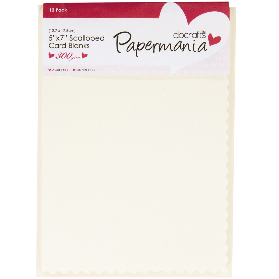Papermania Cards & Envelopes 5" x 7" Scalloped 300gsm Cream (12pk)