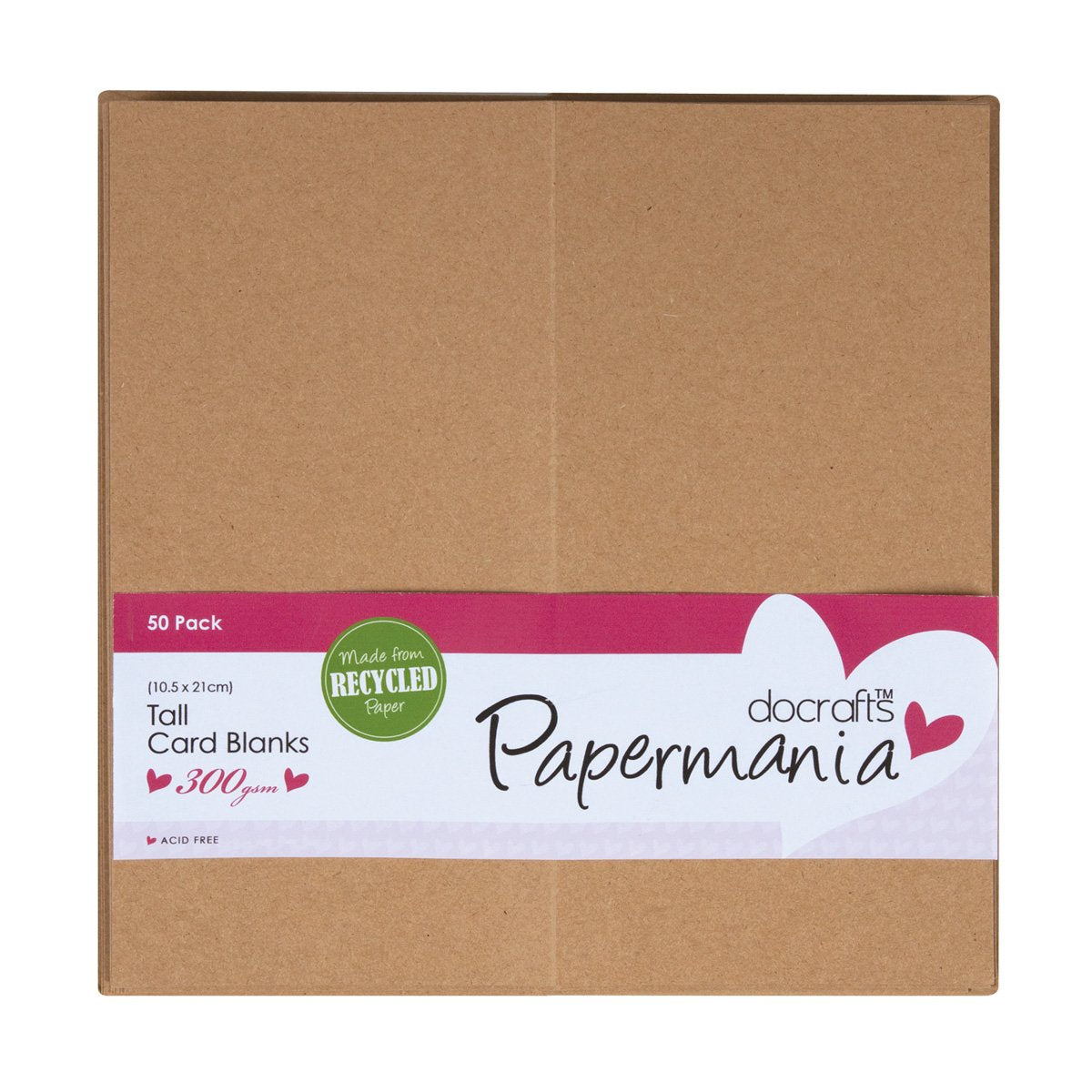 Papermania Cards & Envelopes Tall 21cm x 1.5cm 300gsm Recycled Kraft (50pk)