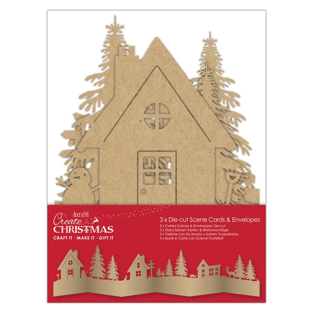 Create Christmas Die-cut Scene Card & Envelope Brown Kraft (3pk)