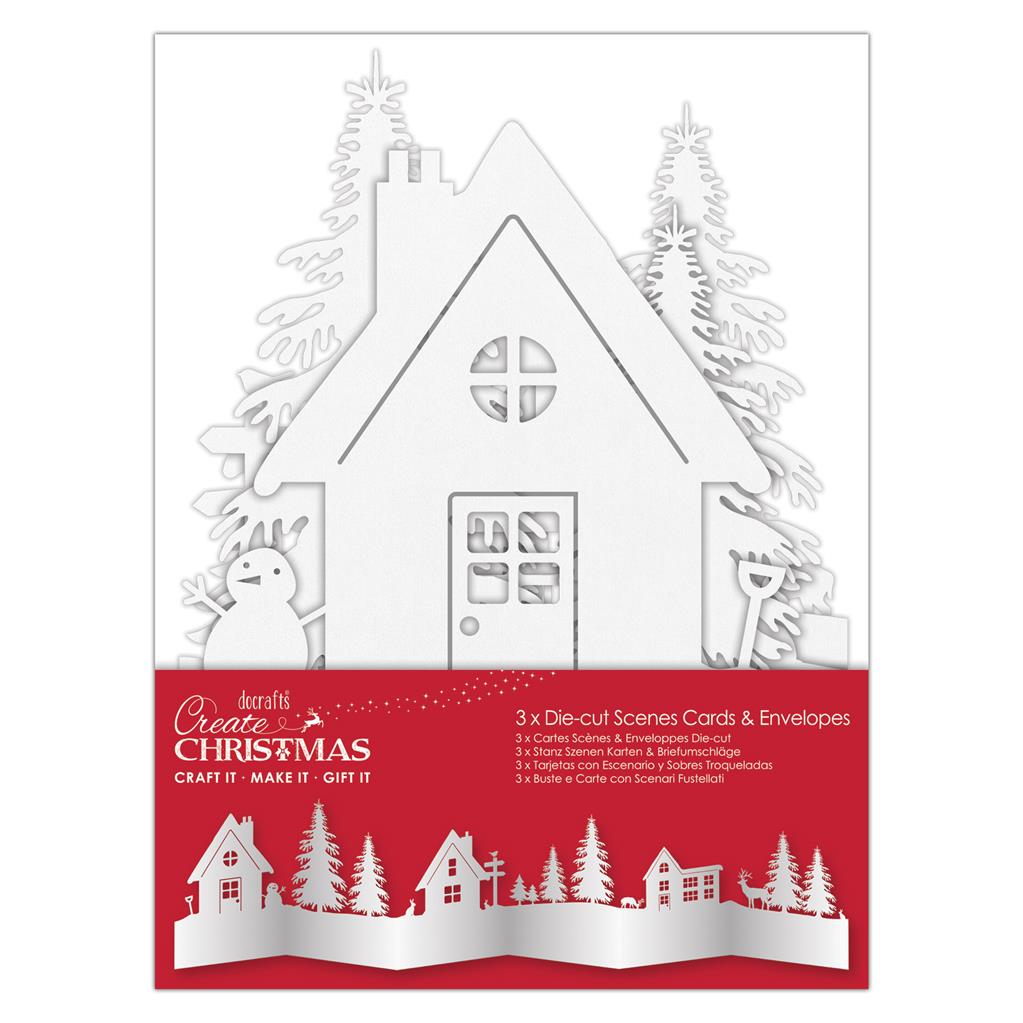 Create Christmas Die-cut Scene Card & Envelope White (3pk)