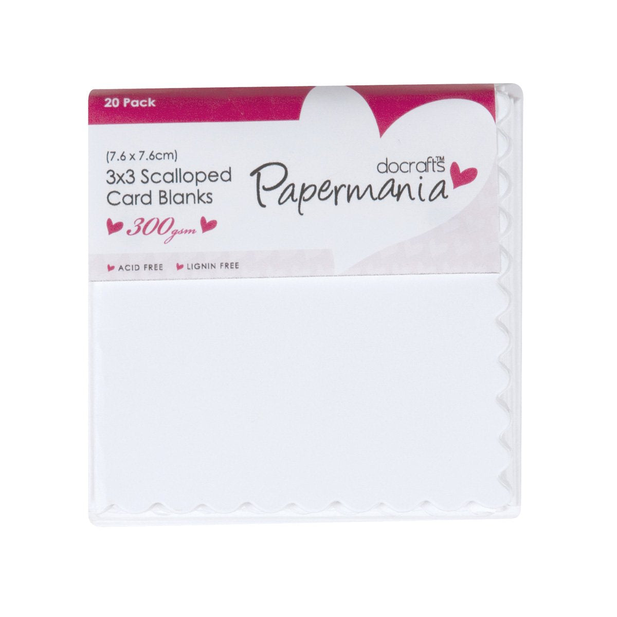 Papermania Cards & Envelopes 3" x 3" Scalloped 300gsm White (20pk)