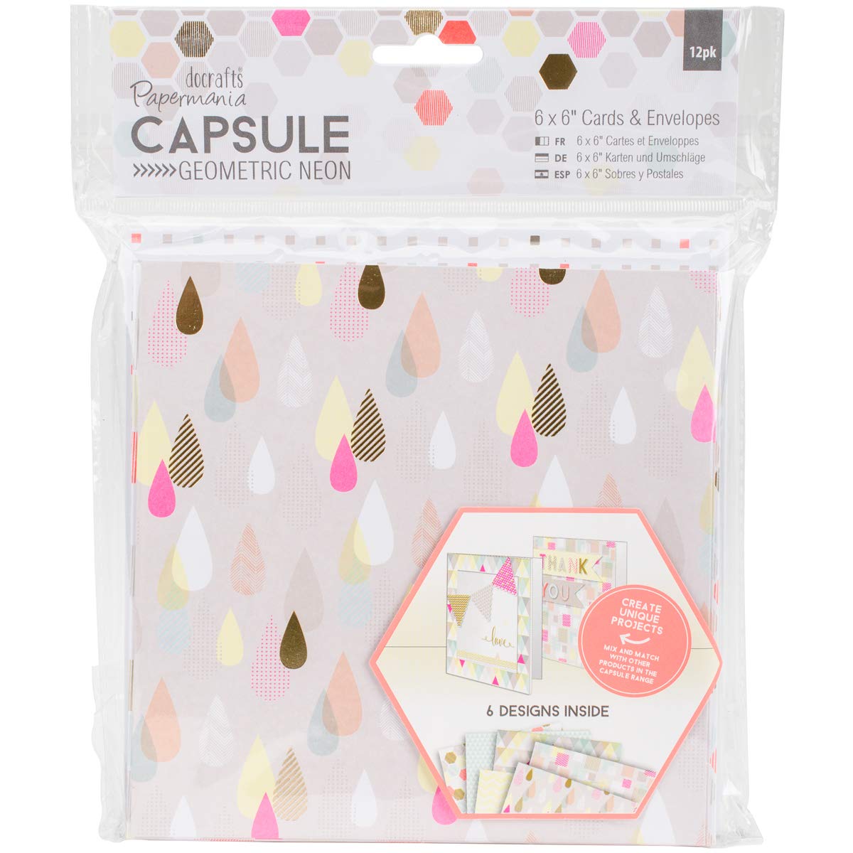 Papermania 6" x 6" Cards & Envelopes - Capsule Geometric Neon (12pk)