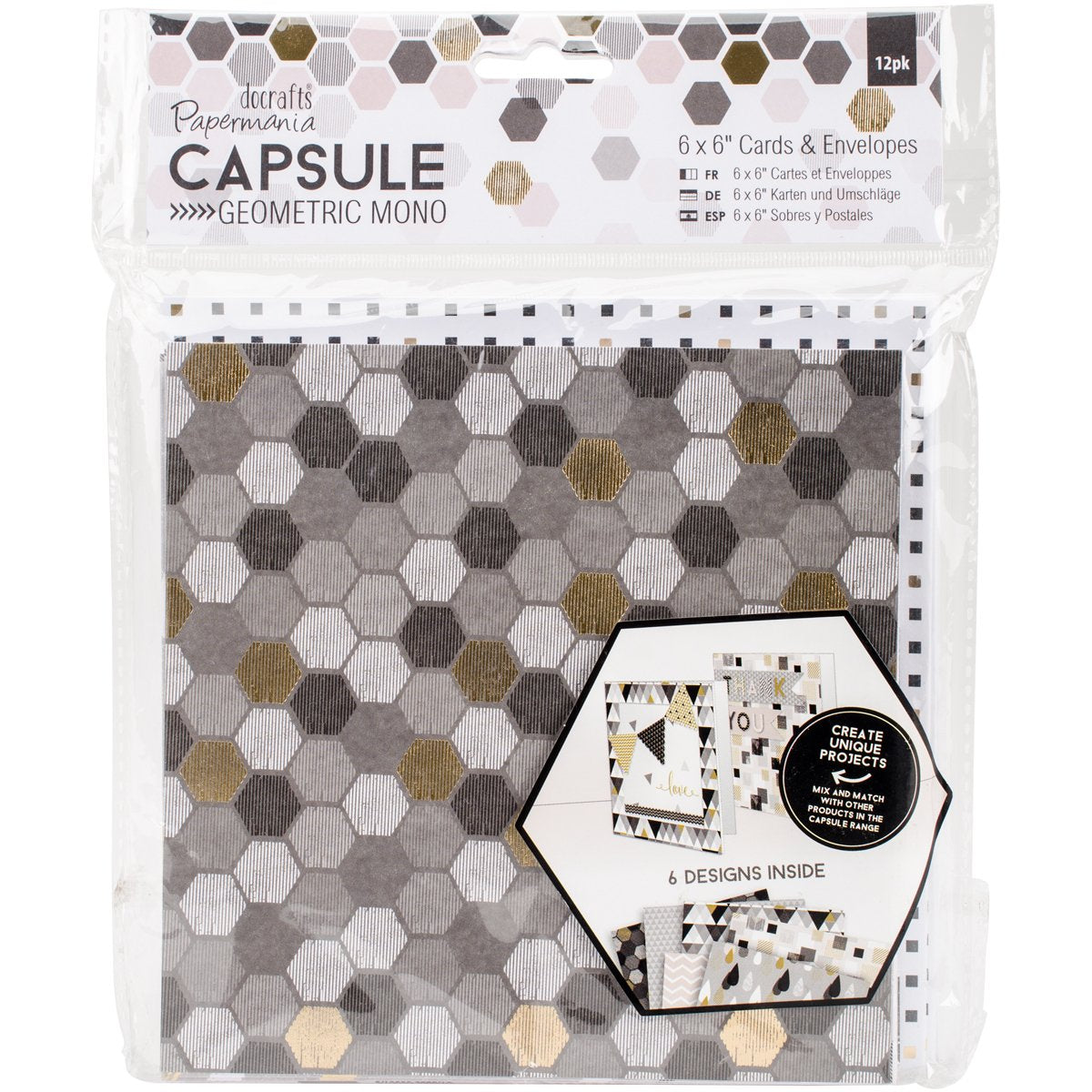 Papermania 6" x 6" Cards & Envelopes - Capsule Geometric Mono (12pk)