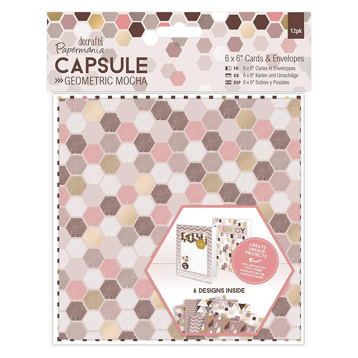Papermania 6" x 6" Cards & Envelopes - Capsule Geometric Mocha (12pk)