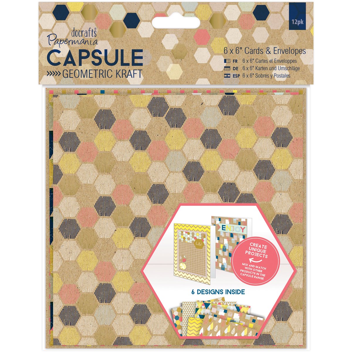 Papermania 6" x 6" Cards & Envelopes - Capsule Geometric Kraft (12pk)