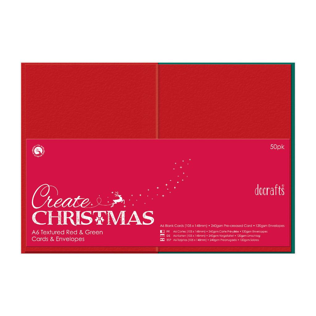 Create Christmas Cards & Envelopes A6 240gsm Red/Green (50pk)