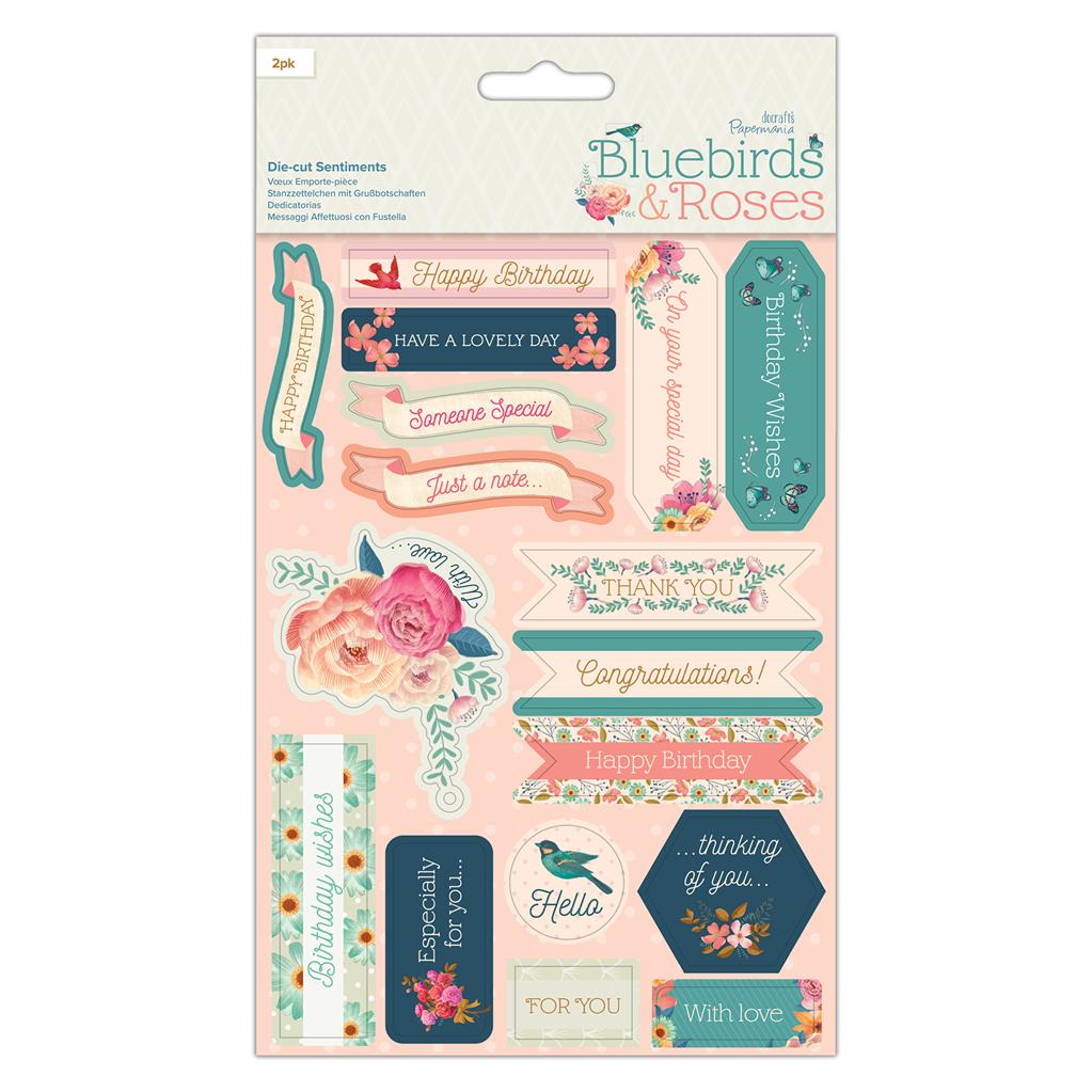 Papermania Die-cut Sentiments - Bluebirds & Roses (2sht)