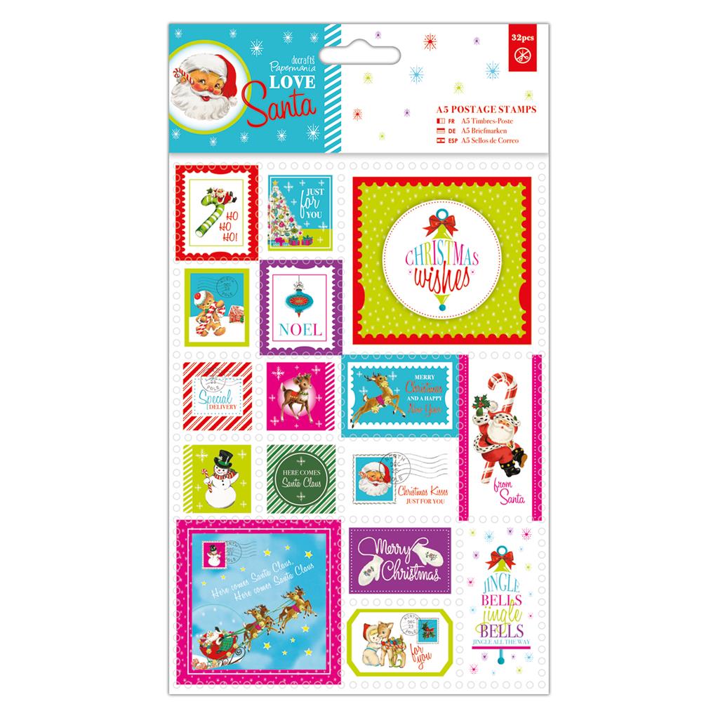 Papermania A5 Postage Stamps - Love Santa (32pk)