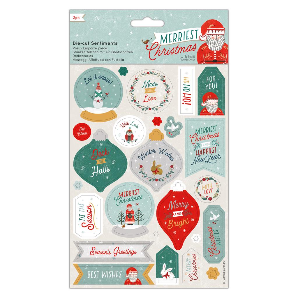 Papermania Die-cut Sentiments - Merriest Christmas (2sht)