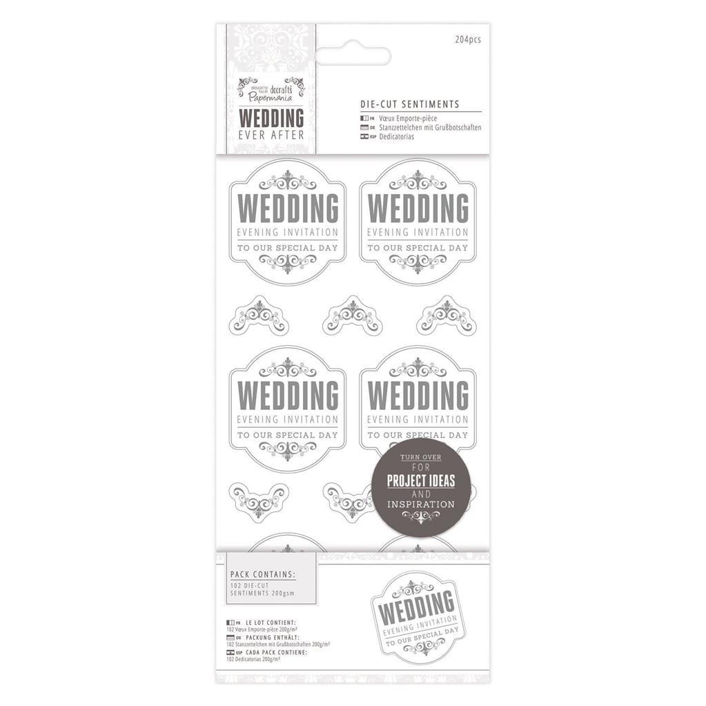 Papermania 4" x 8" Die-cut Sentiments White/Silver - Wedding Every After (204pcs)