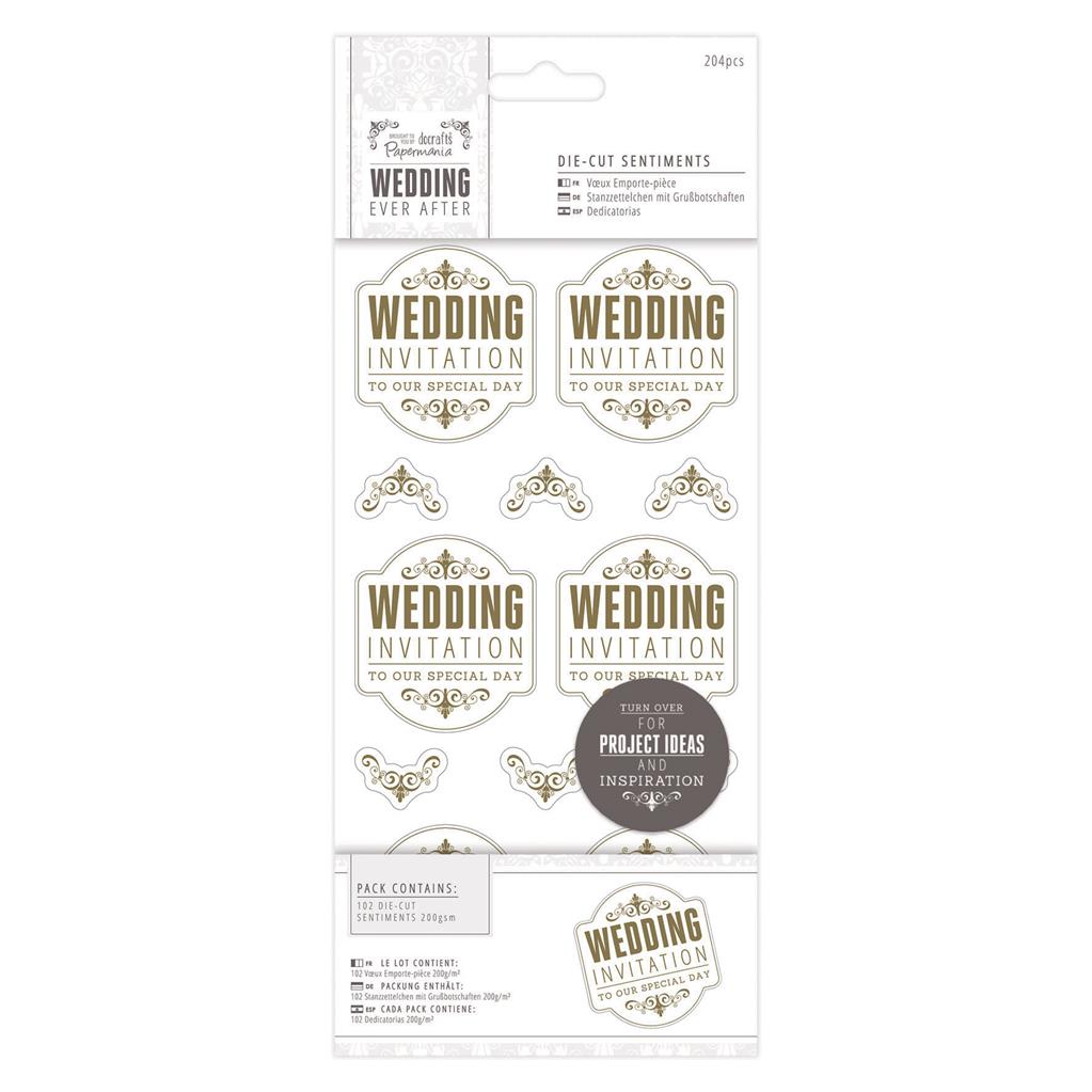 Papermania 4" x 8" Die-cut Sentiments White/Gold - Wedding Every After (204pcs)