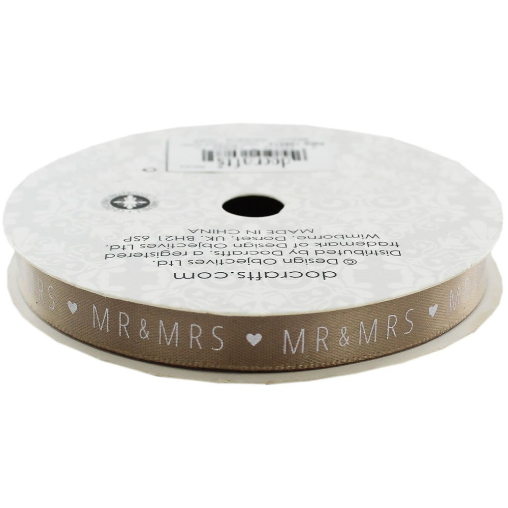 Papermania Wedding Ever After Printed Satin Ribbon - Antique Gold 10m