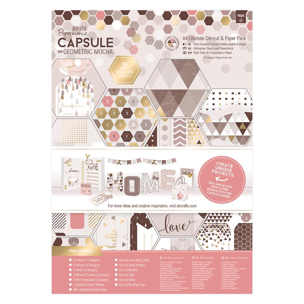 Papermania A4 Ultimate Die-cut & Paper Pack - Capsule Geometric Mocha (48pk)