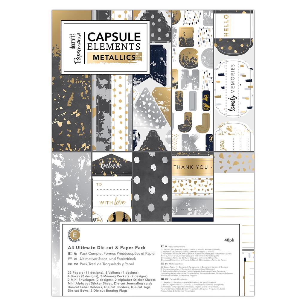 Papermania A4 Ultimate Die-cut & Paper Pack - Capsule Elements Metallics (48pk)