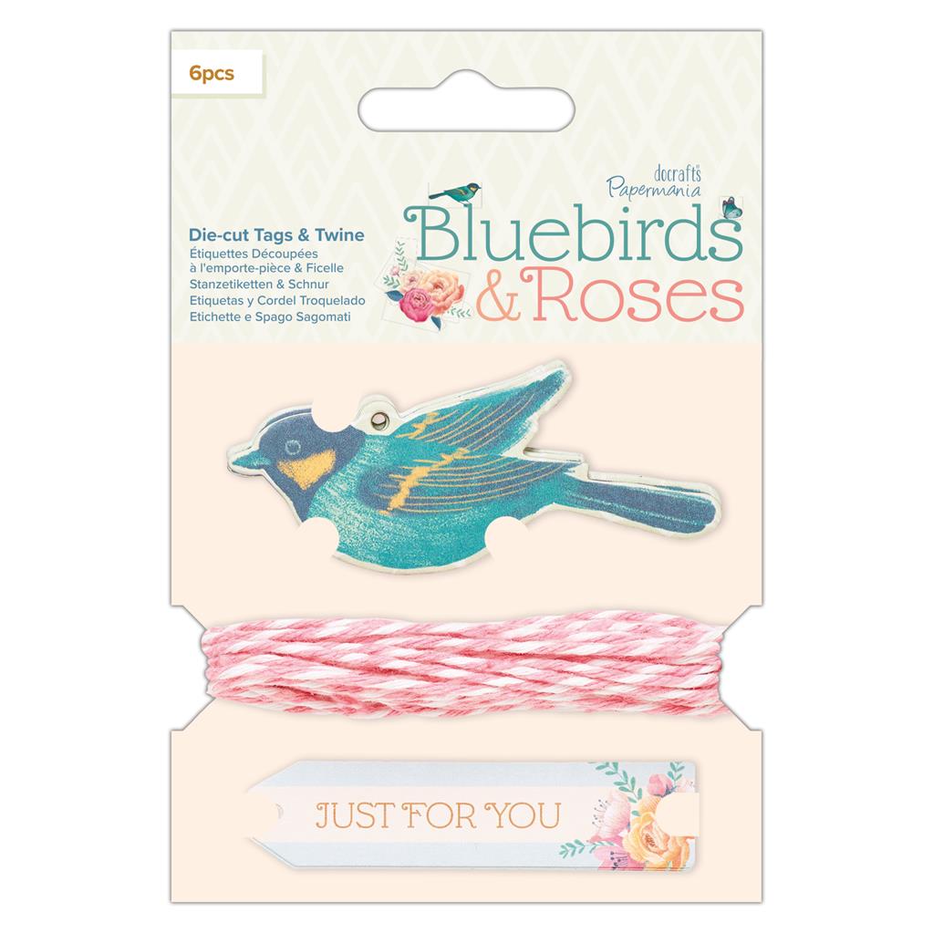 Papermania Bluebirds & Roses Die-cut Tags & Twine (6pk)