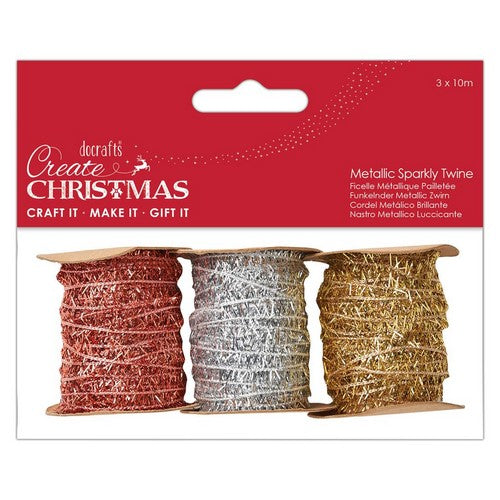 Create Christmas Metallic Sparkly Twine 10m (3pk)