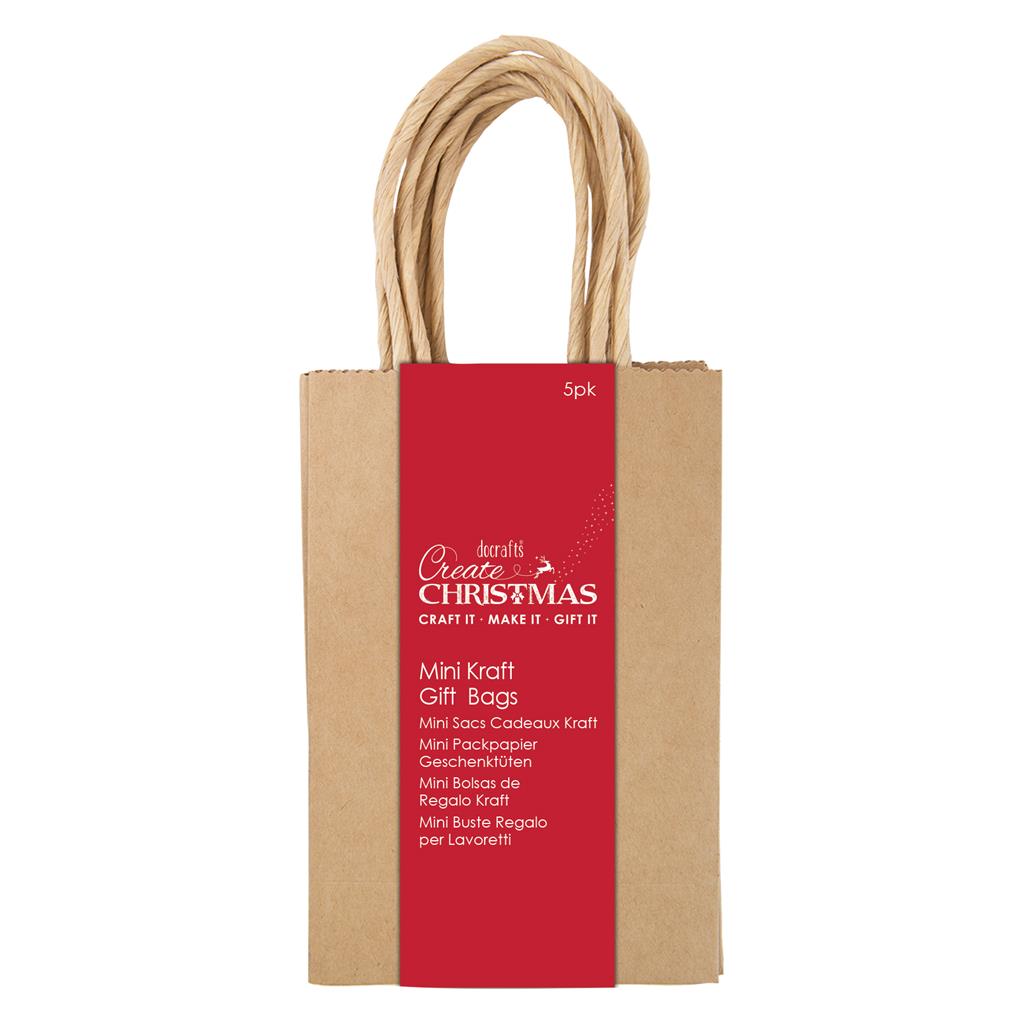 Create Christmas Mini Kraft Gift Bags Brown (5pk)