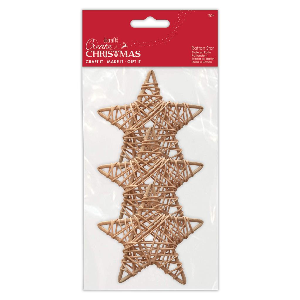 Create Christmas 90mm Rattan Stars (3pk)