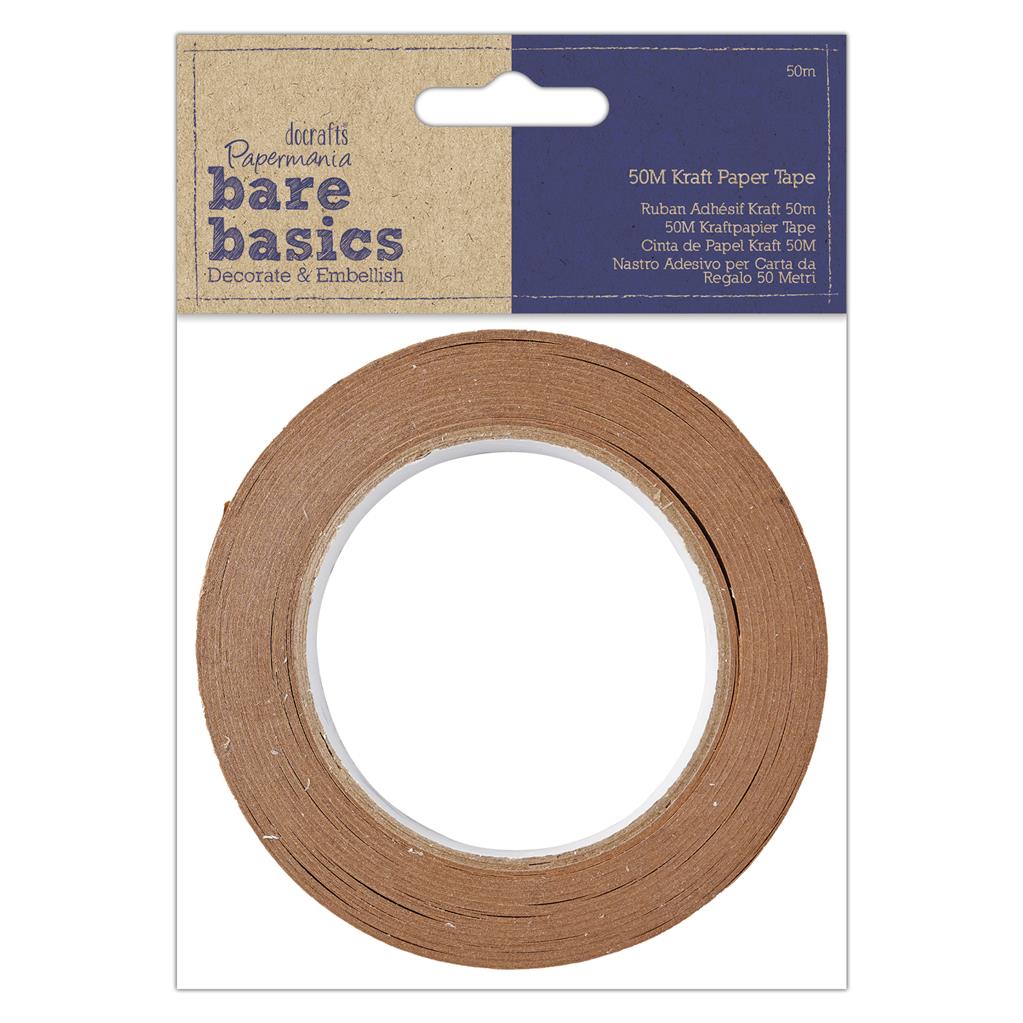Bare Basics Paper Craft Tape 1" Wide 50m Kraft Brown