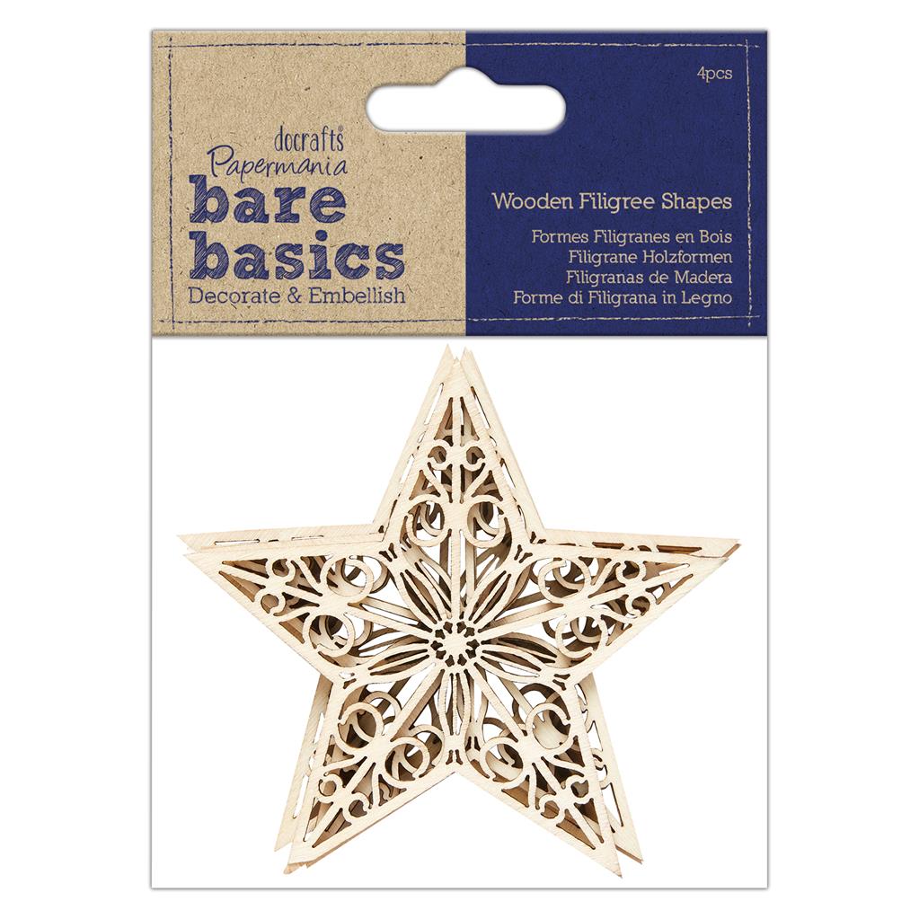 Bare Basics Wooden Filigree Shapes (4pc) - Star
