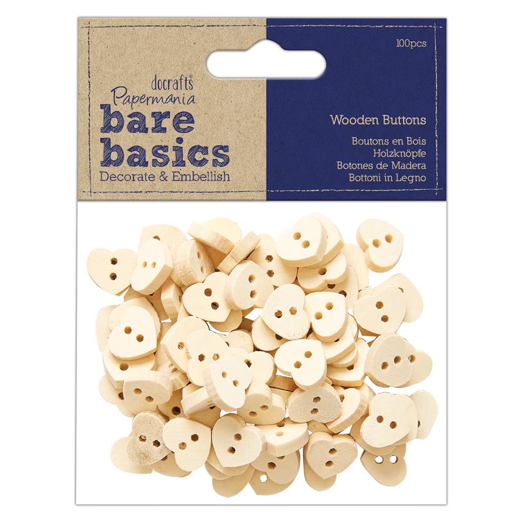 Bare Basics Wooden Heart Buttons (100pc)