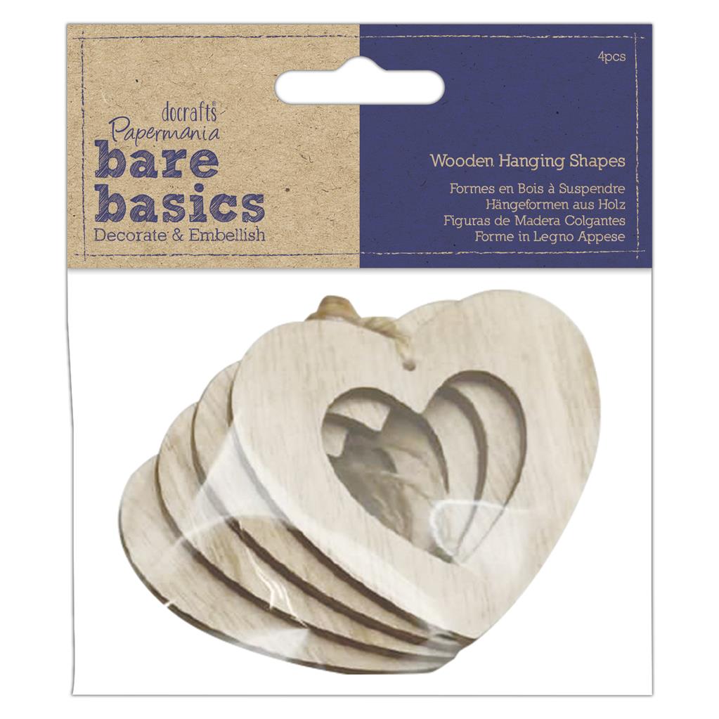 Bare Basics Wooden Hanging Shapes - Cutout Hearts (4pc)