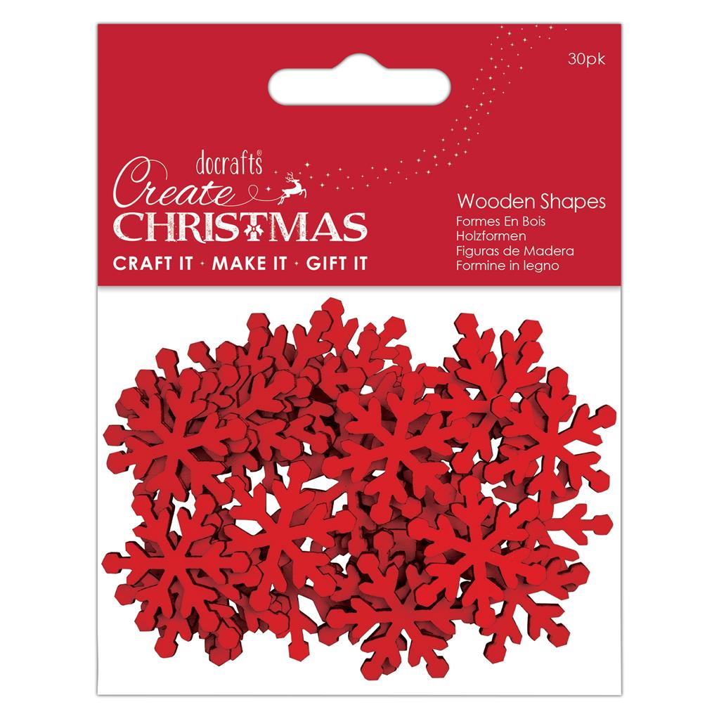 Create Christmas Wooden Shapes - Mini Snowflakes Red (30pk)