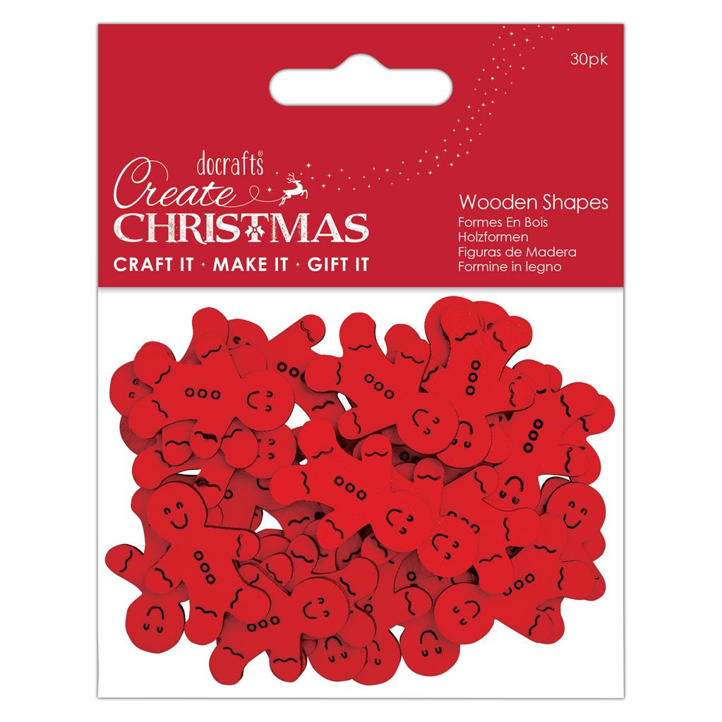 Create Christmas Wooden Shapes - Mini Gingerbread Men Red (30pk)