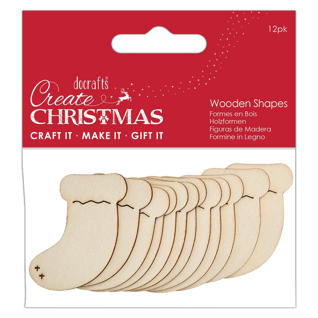 Create Christmas Wooden Shapes - Stockings Natural (12pk)