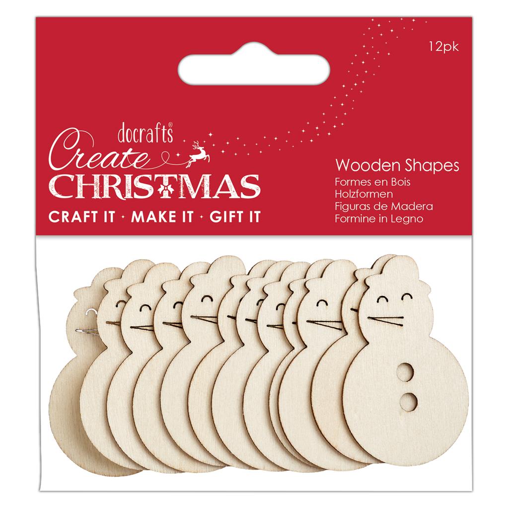 Create Christmas Wooden Shapes - Snowman Natural (12pk)
