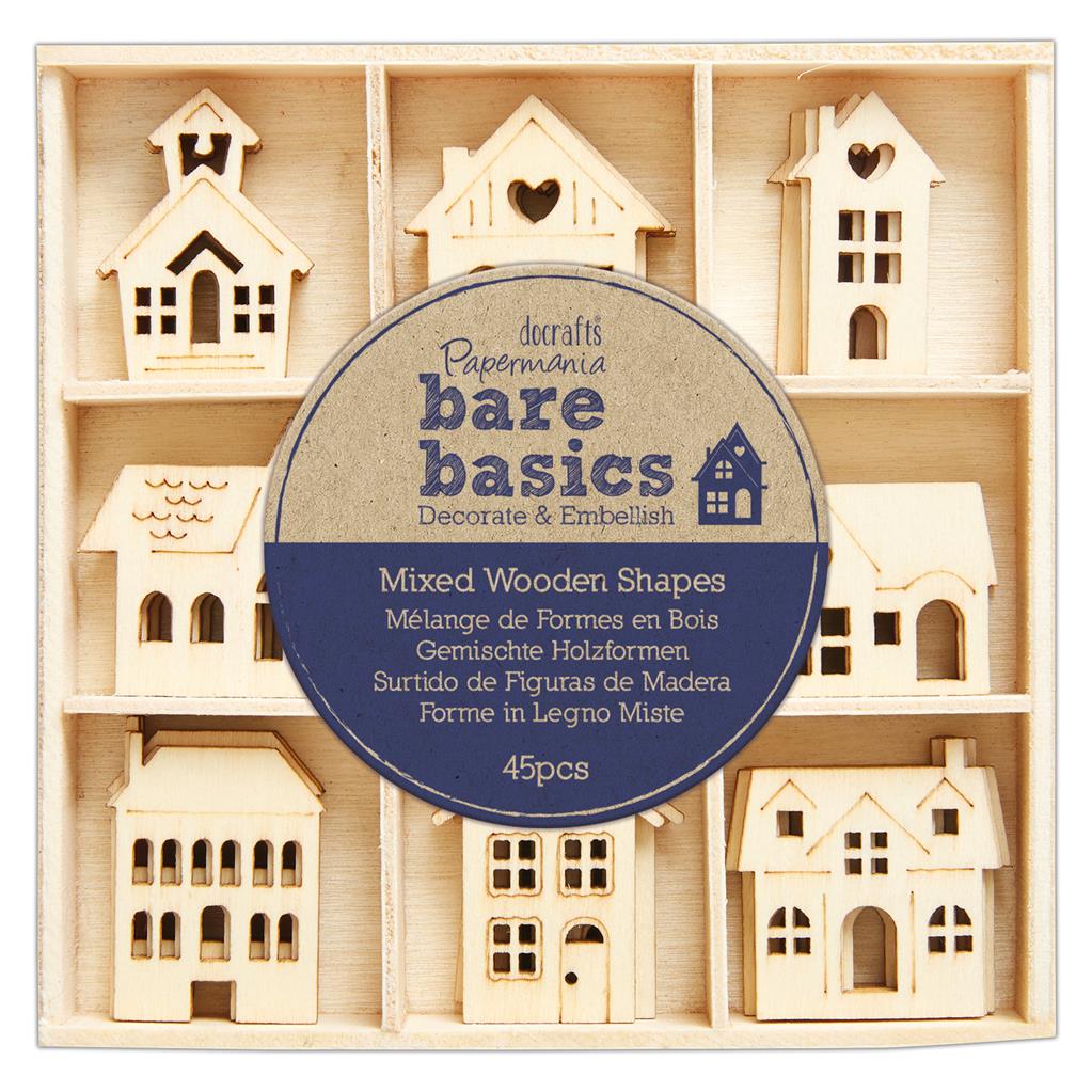 Bare Basics Wooden Shapes - Houses (45pk)