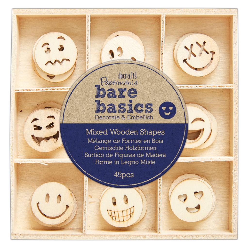 Bare Basics Wooden Shapes - Smiley Faces (45pk)