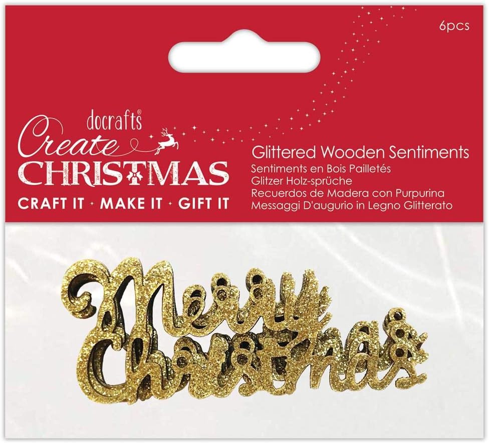 Create Christmas Glittered Wooden Sentiments - Gold (6pk)