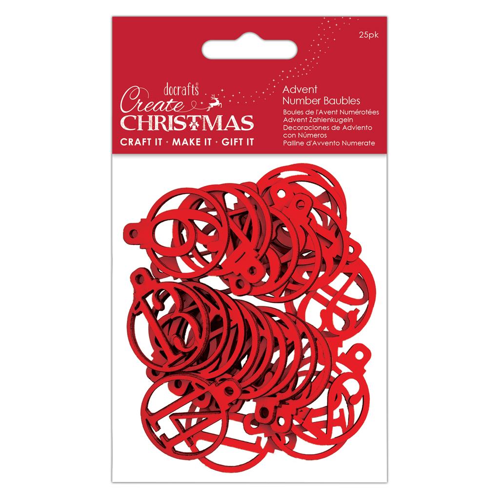 Create Christmas Advent Number Baubles - Red (25pk)