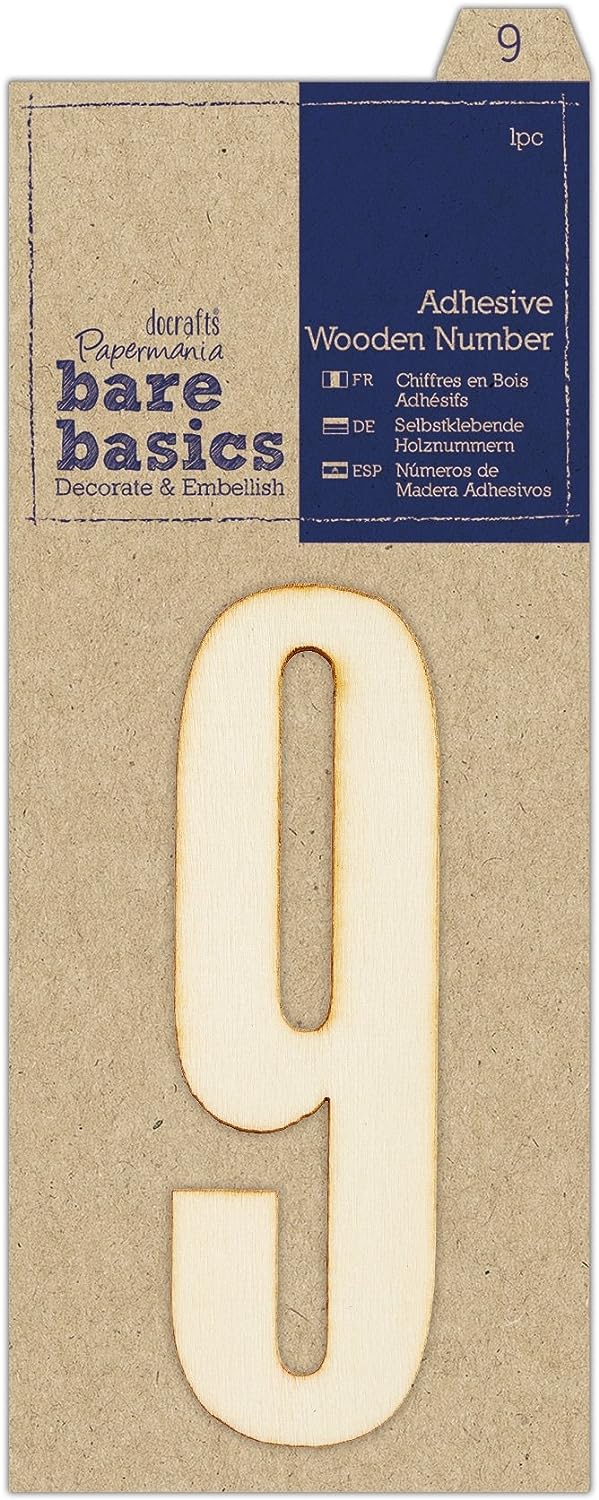 Bare Basics Adhesive Wooden Number 9 (1pc)
