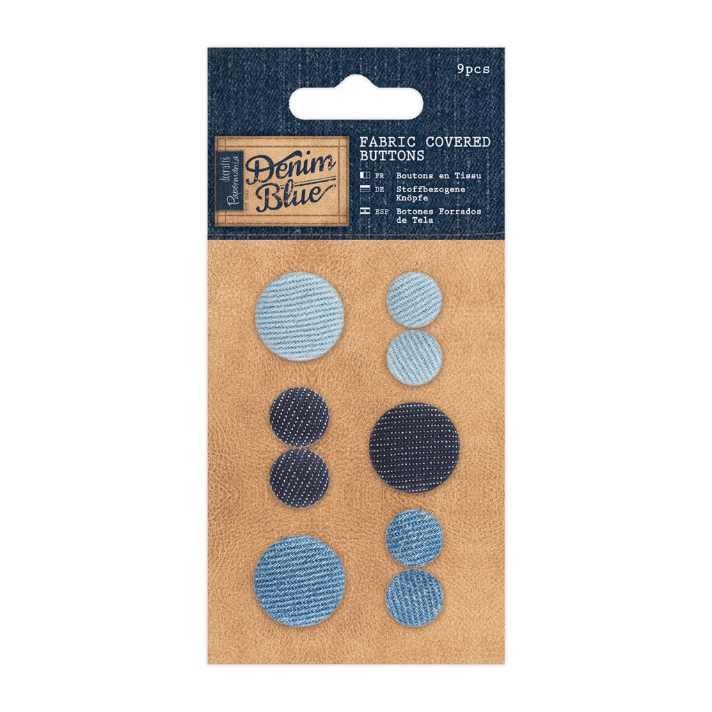 Papermania Denim Blue Fabric Covered Buttons (9pcs)