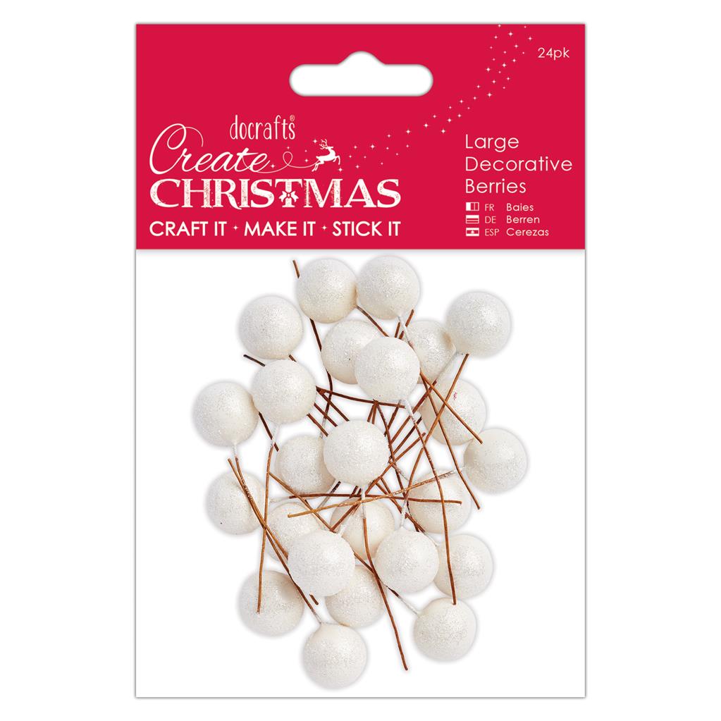 Create Christmas Large Decorative Berries - White (24pk)