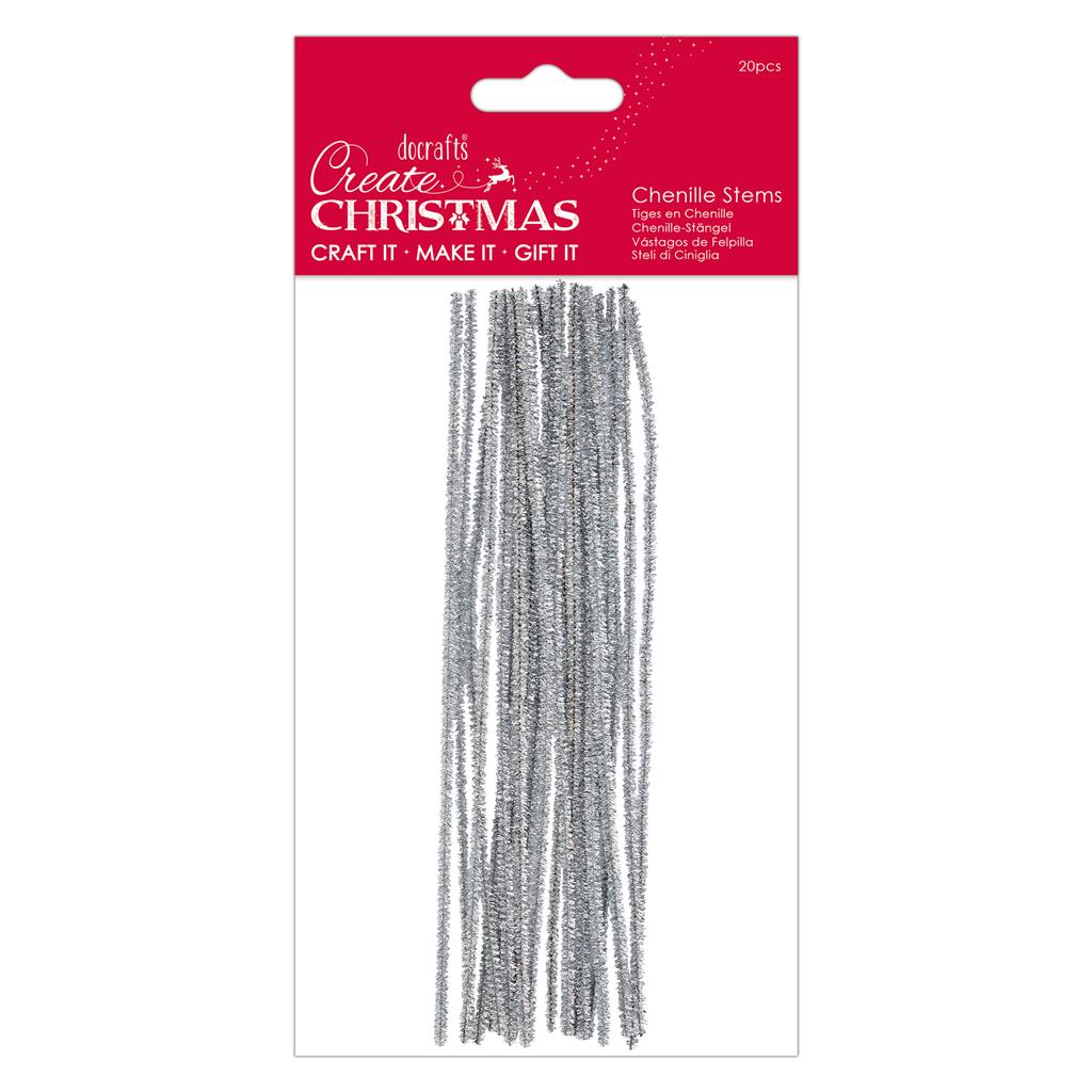 Create Christmas Metallic Chenille Stems - Silver (20pk)