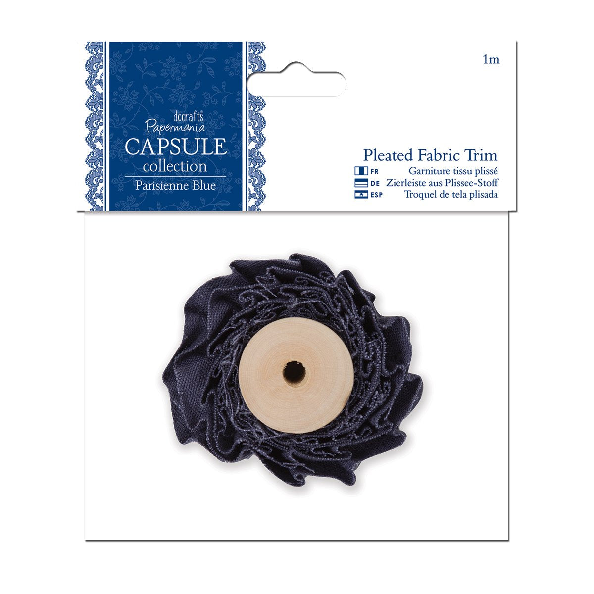 Papermania Pleated Fabric Trim 1m - Capsule Collection Parisienne Blue