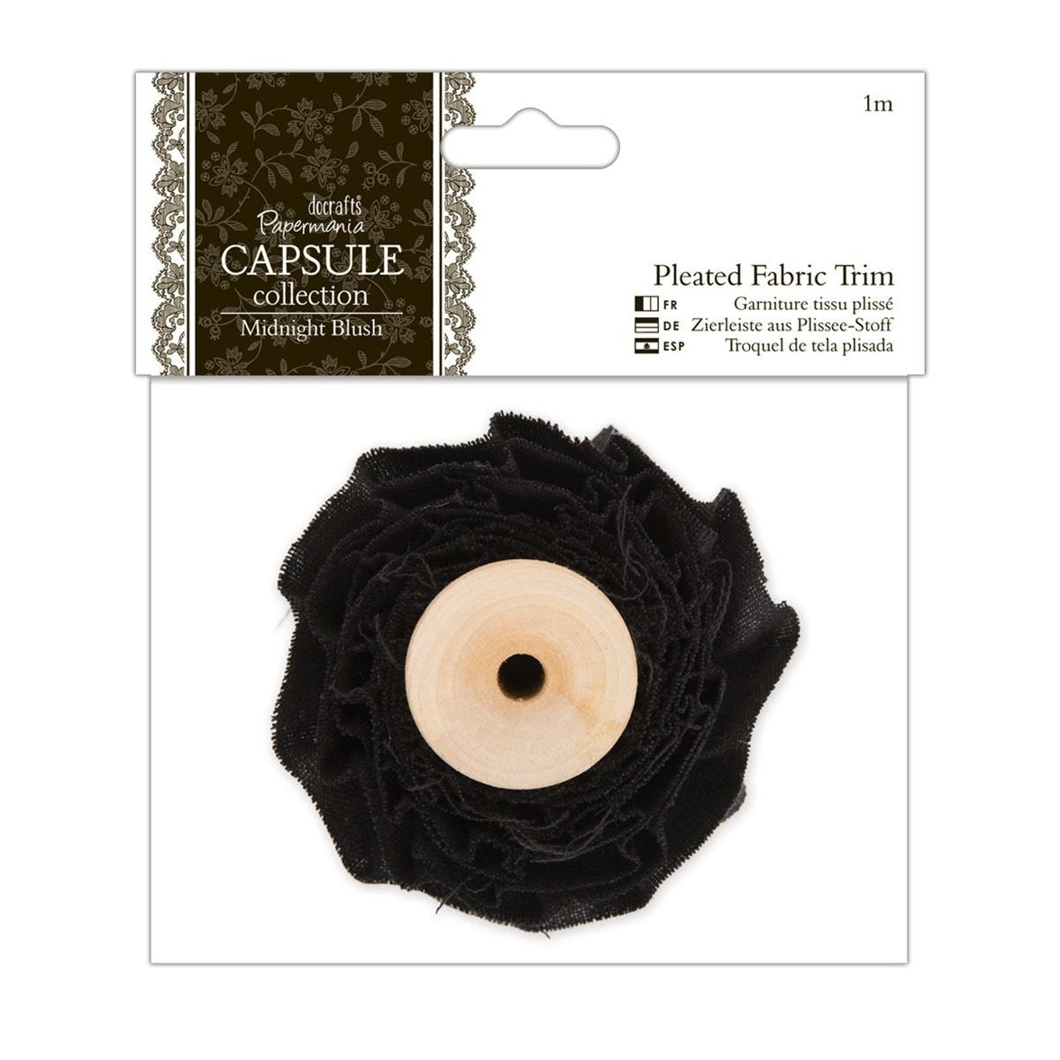 Papermania Pleated Fabric Trim 1m - Capsule Collection Midnight Blush