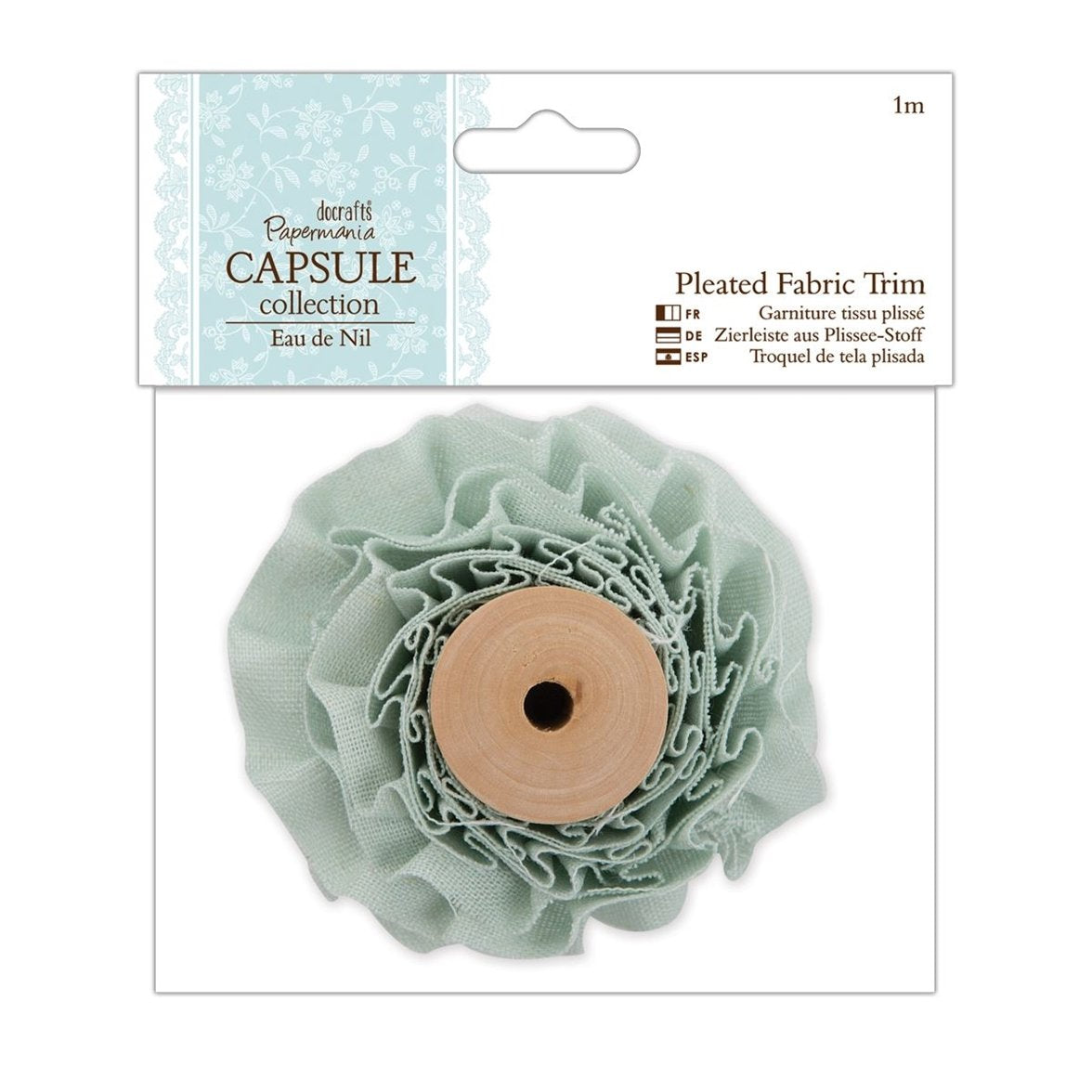 Papermania Pleated Fabric Trim 1m - Capsule Collection Eau De Nil