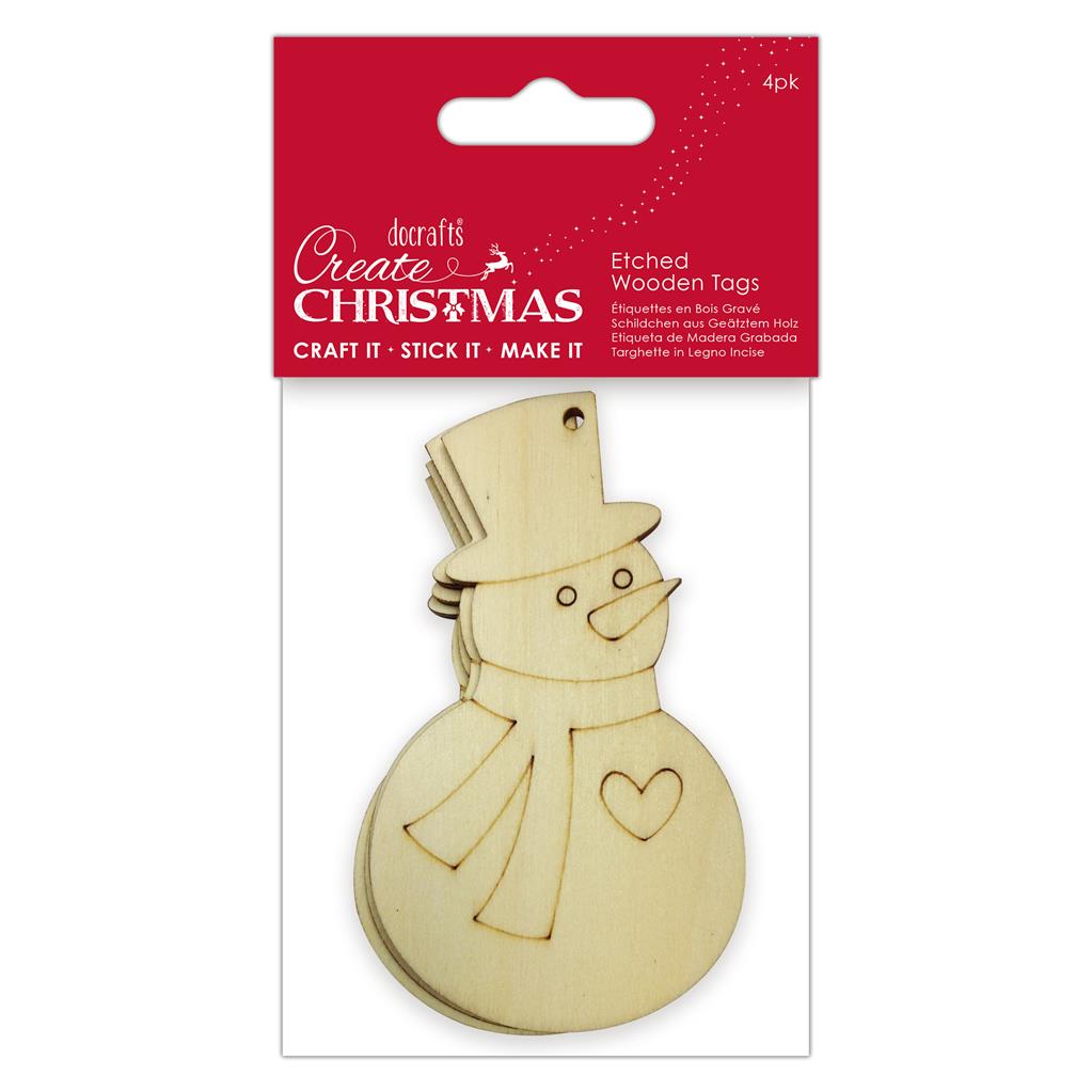 Create Christmas Etched Wooden Gift Tags - Snowman (4pk)