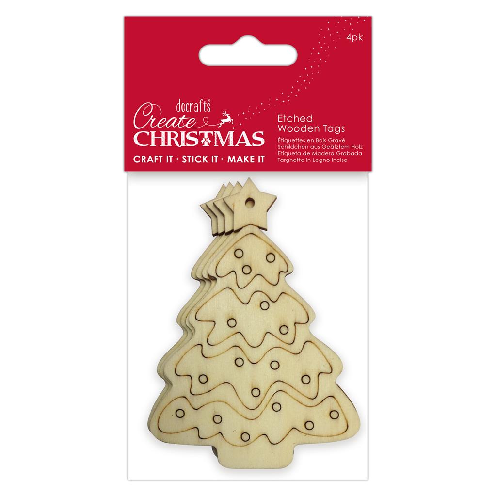 Create Christmas Etched Wooden Gift Tags - Tree (4pk)