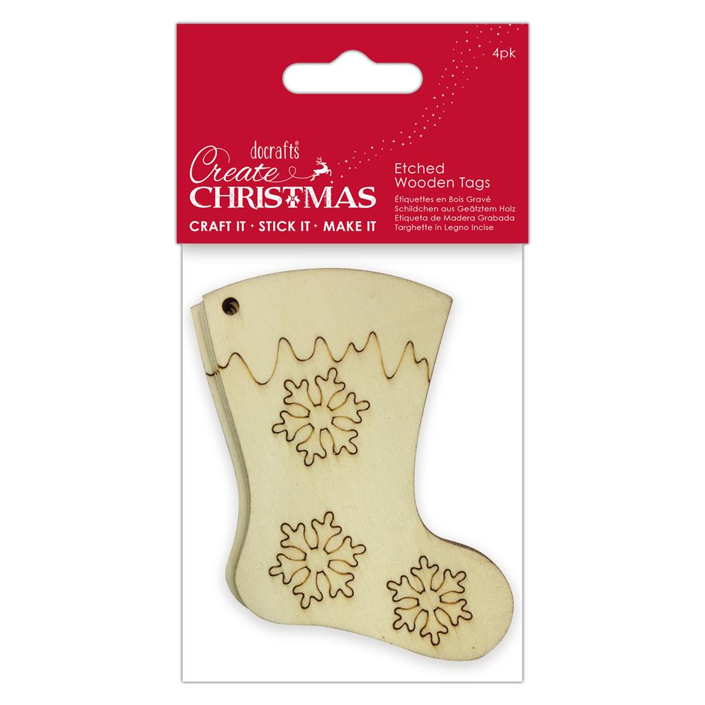 Create Christmas Etched Wooden Gift Tags - Stocking (4pk)