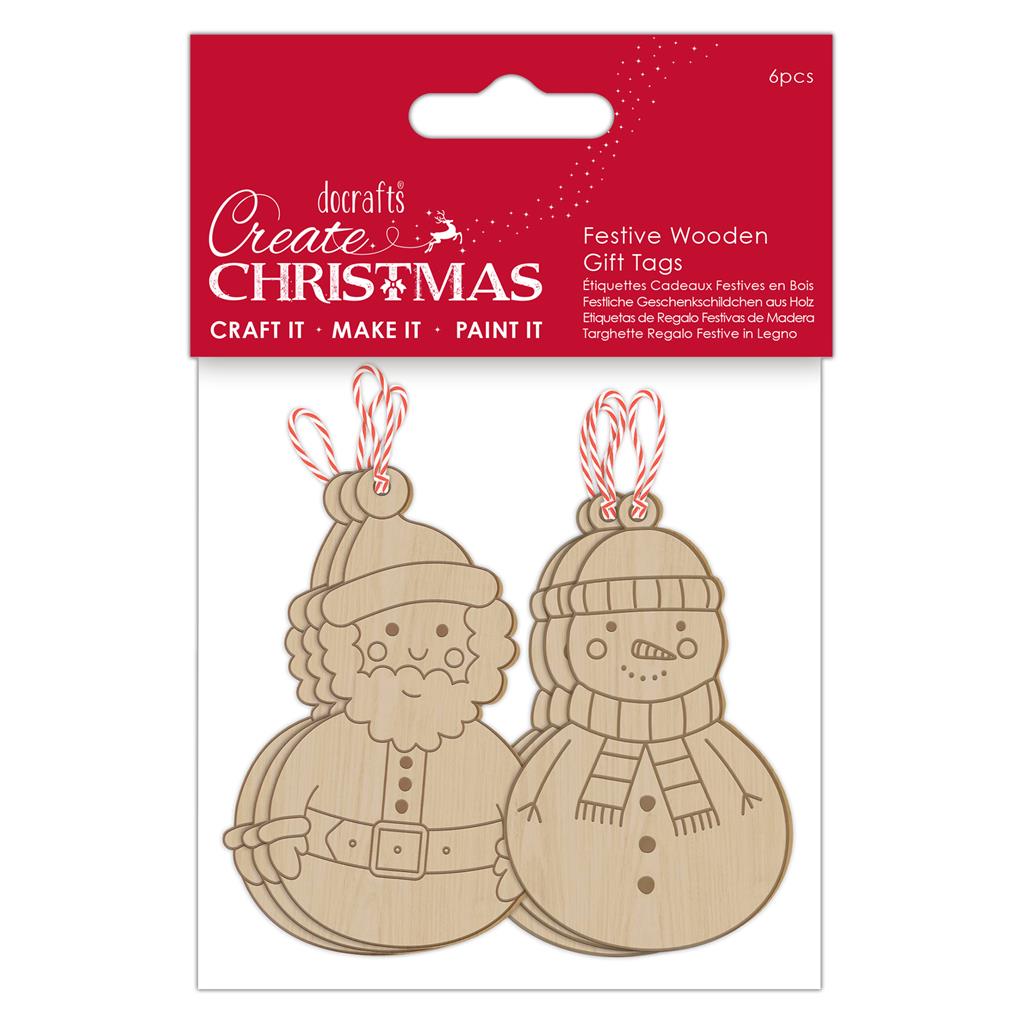 Create Christmas Wooden Gift Tags Santa/Snowman (6pk)