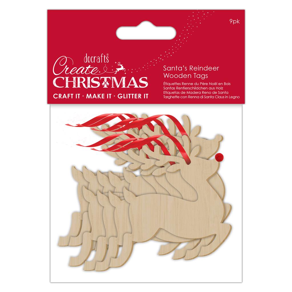 Create Christmas Wooden Gift Tags - Reindeer (9pk)