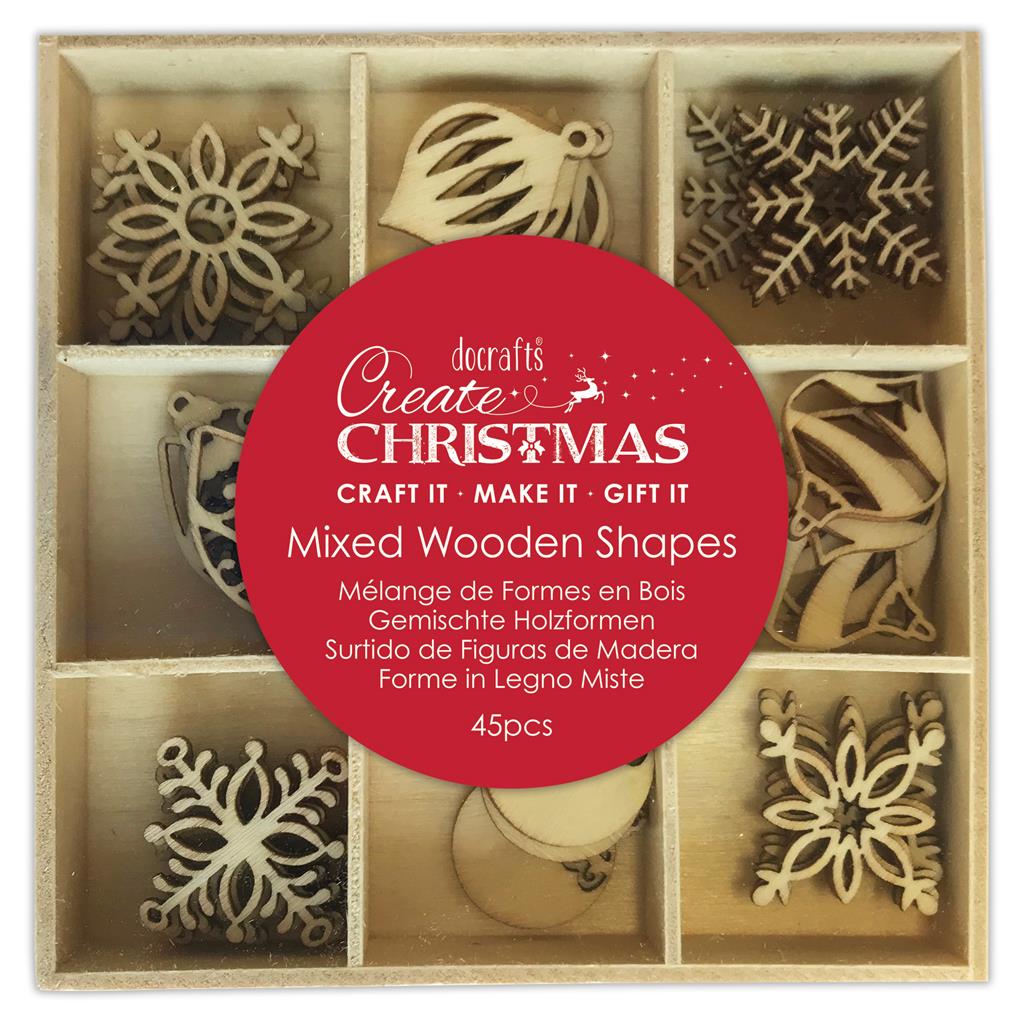Create Christmas Wooden Shapes - Baubles & Flakes (45pk)