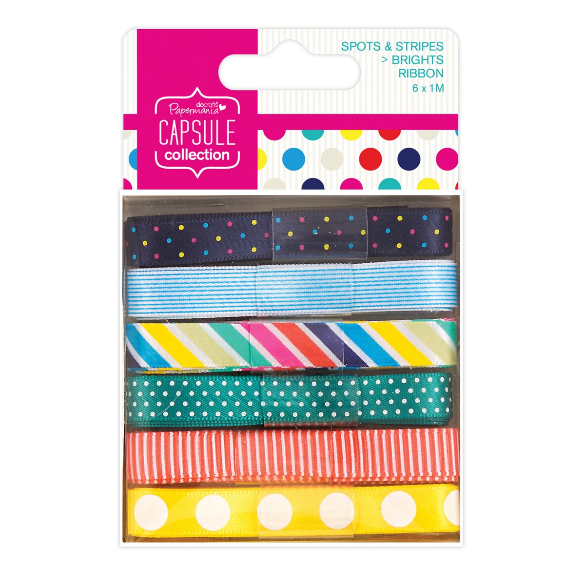 Papermania Ribbon - Capsule Spots & Stripes Brights 1m (6pk)