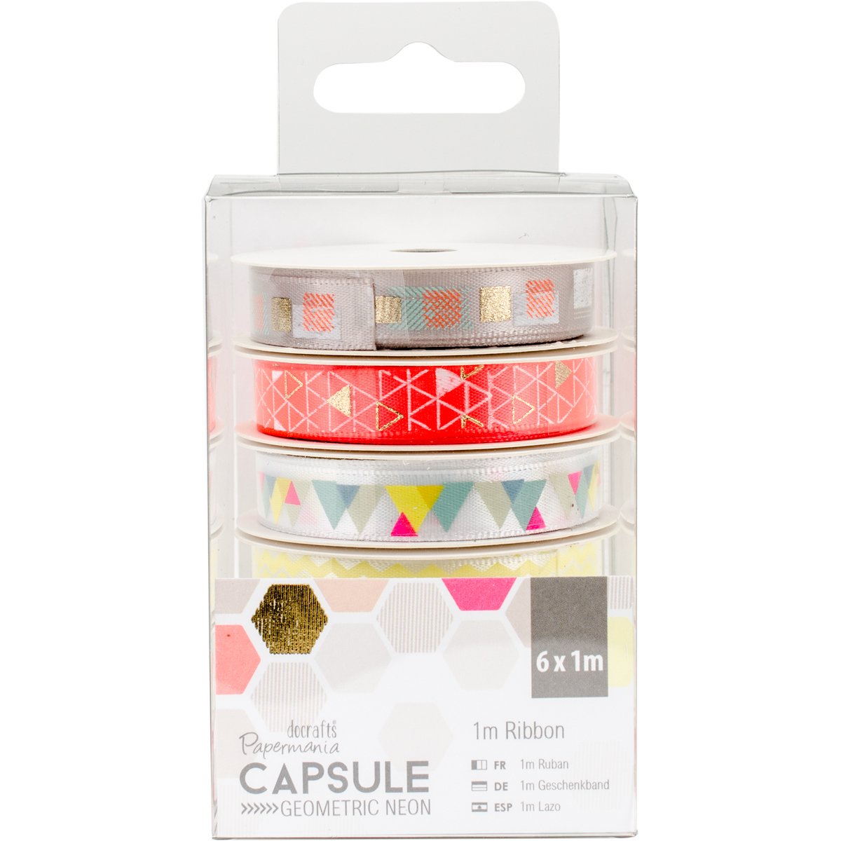 Papermania Ribbon - Capsule Geometric Neon 1m (6pk)