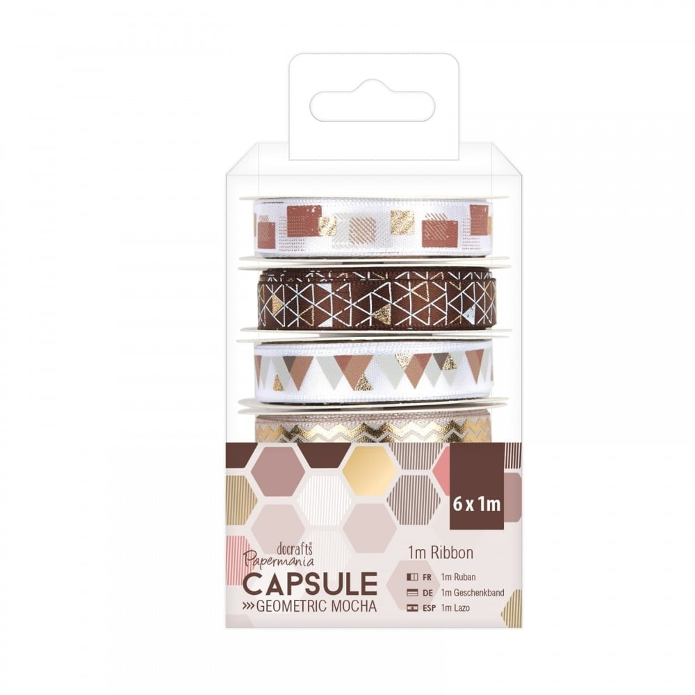 Papermania Ribbon - Capsule Geometric Mocha 1m (6pk)
